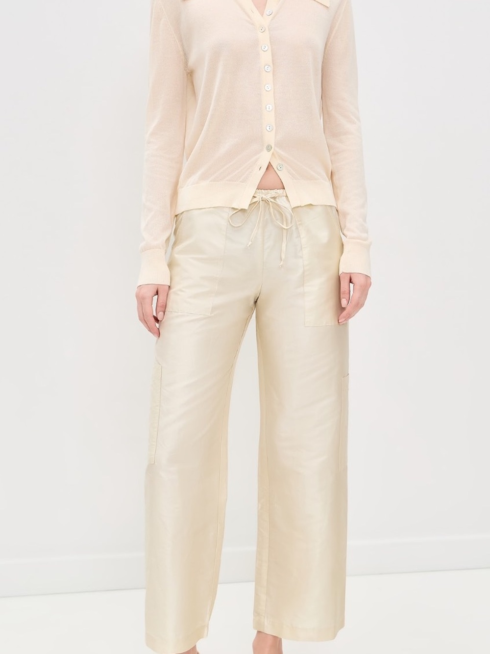 DONNI - Taffeta Drawstring Cargo Pants in Crème- Size L